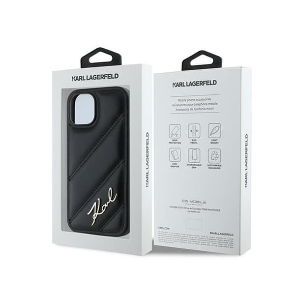 Karl Lagerfeld Diagonal Quilted Script - iPhone 15 Plus / 14 Plus -suojakuori (musta)