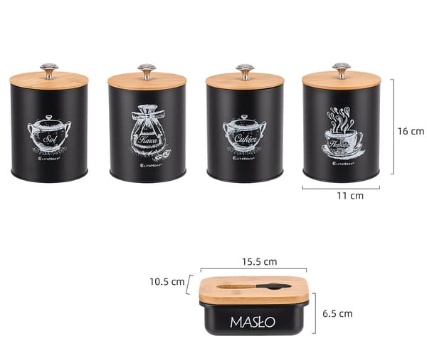 SÆT MED 4 KØKKENBEHOLDERE OG SMØRFAT E-6055