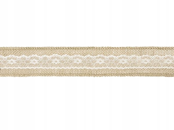 Jutebånd med blonder, 5x500 cm, 1 stk.