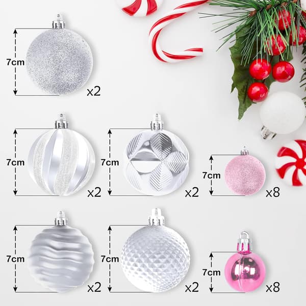 JULGRANSBOLLAR SET SILVER ROSA SPLITTERFRI GLITTERANDE JUL 26 ST