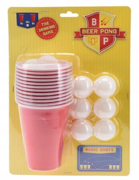 Beer pong sæt 24 dele 12 røde kopper + 12 bolde