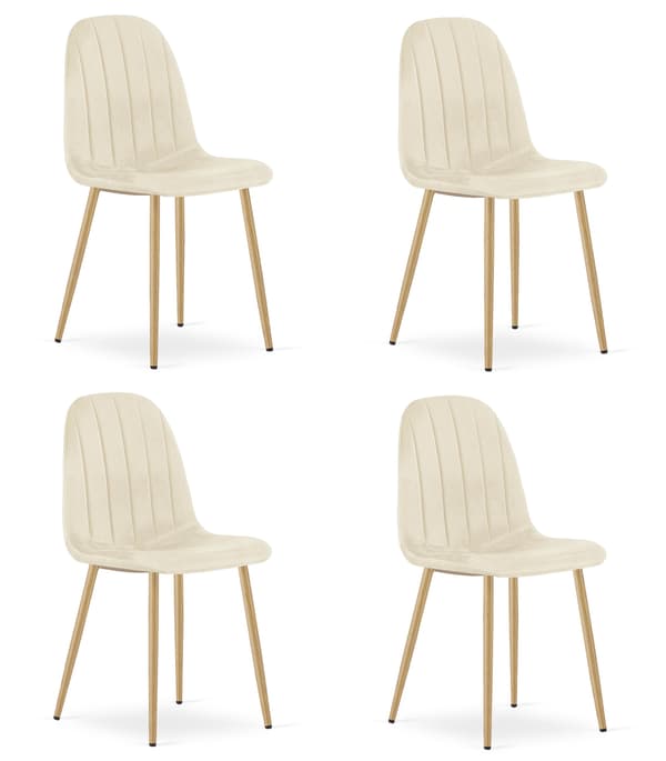 PADVA stol - lys beige fløjl / ben i egetræ x 4