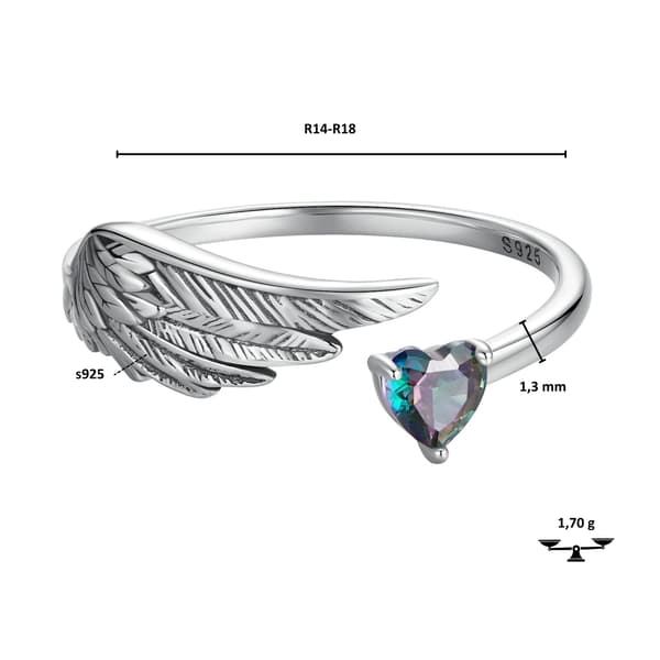 Sølv universal ring ANGEL WING og hjerte sølv 925