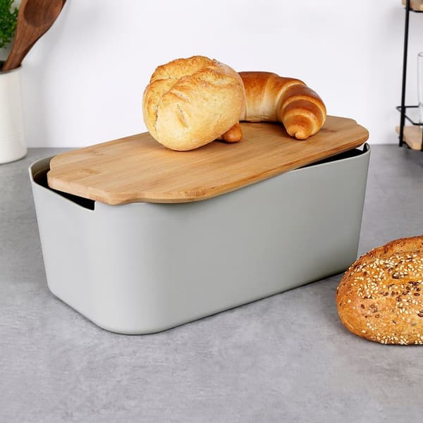 Brödbox med bambubräda grå 33x18,5x12 cm