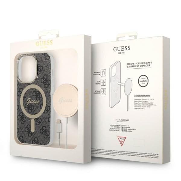 Guess Bundle Pack MagSafe 4G - MagSafe iPhone 14 Pro cover + opladersæt (sort/guld)