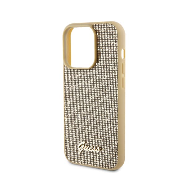 Guess Disco Metal Script - iPhone 15 Pro -suojakuori (kulta)