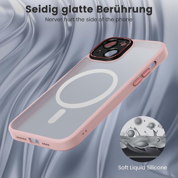 FODRAL TILL APPLE IPHONE 14 ROSA RAM TRANSPARENT MATT BAKSIDA + MAGSAFE