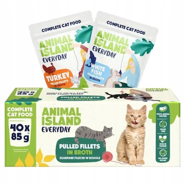Vådfoder til katte ANIMAL ISLAND Kalkun/Hvidfisk MIX 40x85g