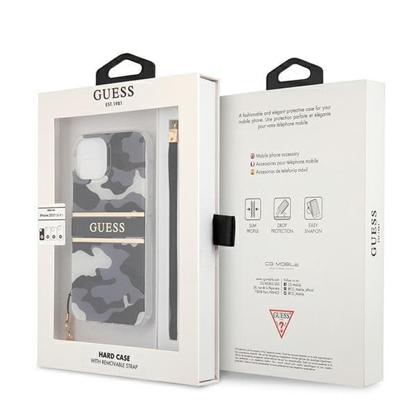 Guess GUHCP13SKCABBK iPhone 13 mini 5.4 sort/sort hårdt cover Camo Strap Collection