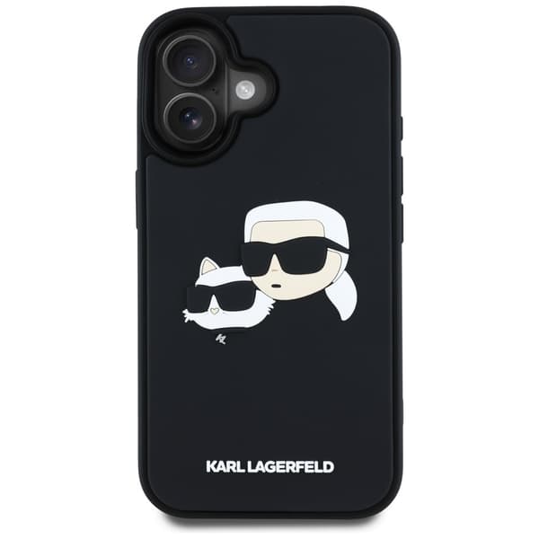 Karl Lagerfeld HC 3D Gummi Dobbelthovedet Etui til iPhone 16 Sort
