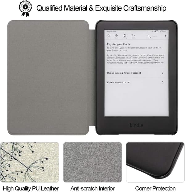 Etuilæser til Kindle 10 2019 6 tommer beige mælkebøtter
