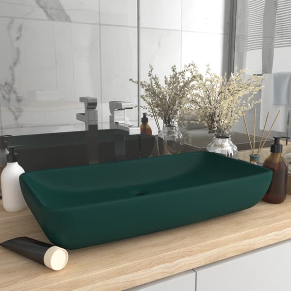 vidaXL rektangulær håndvask mat mørkegrøn 71x38 cm keramik