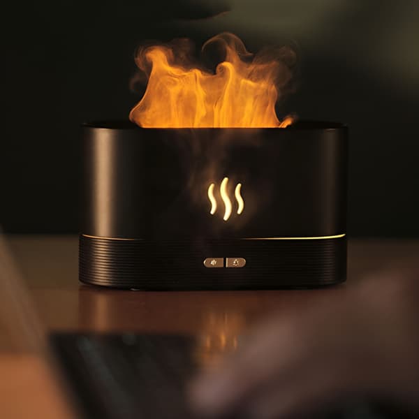Luftfuktare, aromdiffusor, eldeffekt, LED-kamin, aromaterapi