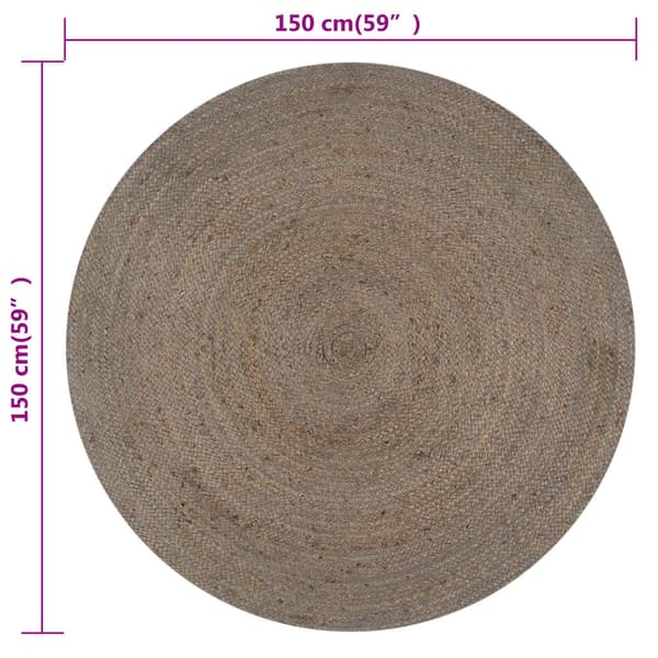 vidaXL Käsintehty Juuttimatto, Pyöreä, 150 cm, Harmaa