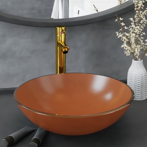 vidaXL håndvask med hane og prop, bronze, hærdet glas