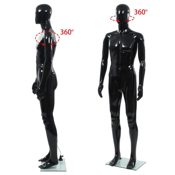 vidaXL herremannequin med glasbase blank sort 185 cm