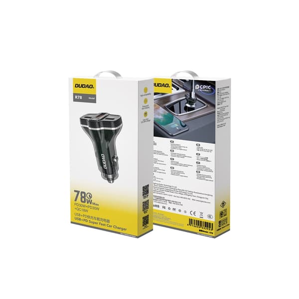 Dudao R78 78W USB-C PD / 2xUSB-A QC Biloplader - Sort