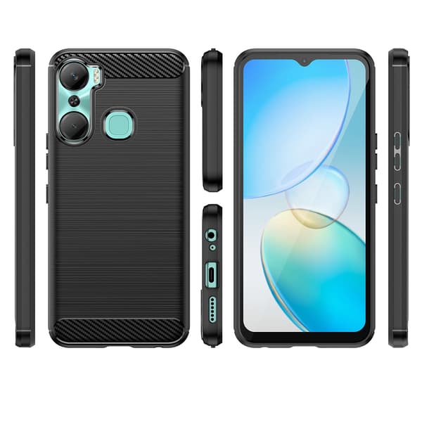 Carbon Case etui til Infinix Hot 12 Pro fleksibelt silikone carbon etui sort