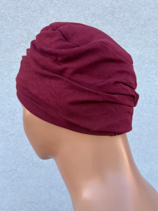 Dalia vinröd bambu turban dubbelhatt även efter cellgiftsbehandling