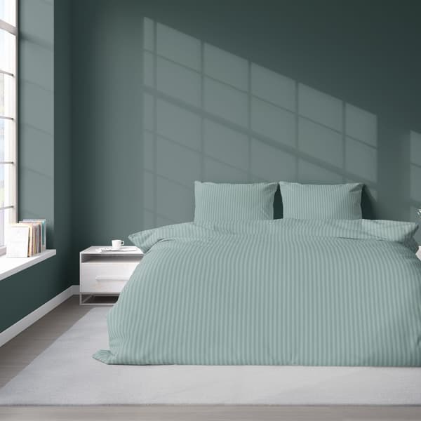 Satin Bäddset 160x200 Slät med Premiumränder Mintgrön