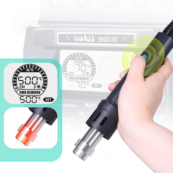 Yihua 992D-III Loddestation + Varmluftkolbeholder + PCB-holder