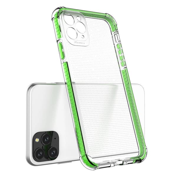 Spring Armor Gel Fleksibelt Armor Etui med Farvet Ramme til iPhone 11 Pro Max Blå