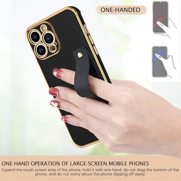 SILIKONE ETUI TIL APPLE IPHONE 14 PRO MAX SORT GULD MED HOLDER
