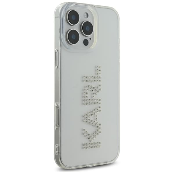 Karl Lagerfeld IML Strass Logo iPhone 16 Pro -kotelo, läpinäkyvä
