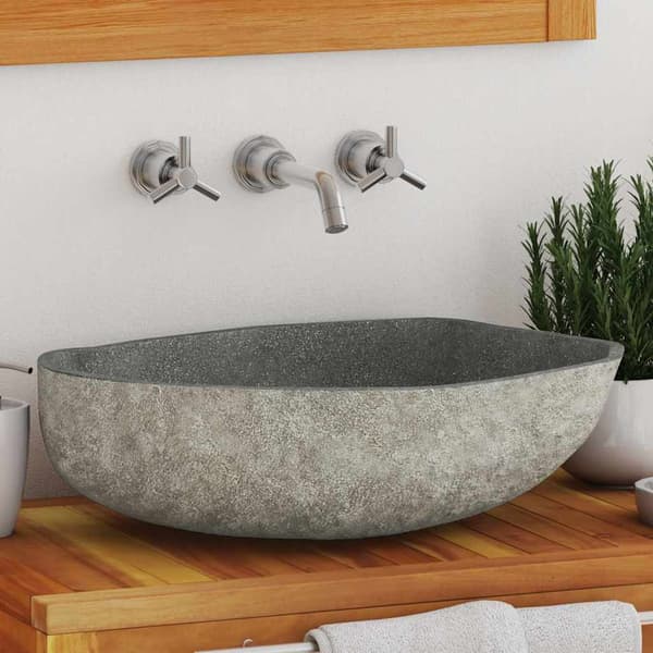 vidaXL håndvask i flodsten, oval, (45-53) x (34-41) cm
