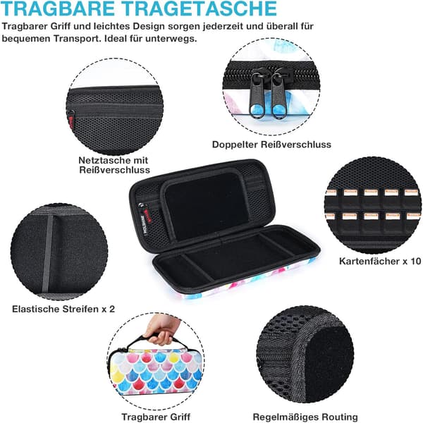NINTENDO SWITCH OLED BÆRBAR TASKE I FARVE + LOMME TIL SPILKORT