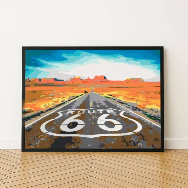 MALING EFTER TAL MED RAMME Billeder til maleri Route 66 50x40 cm
