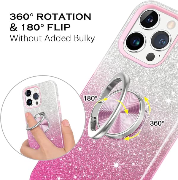APPLE IPHONE 13 PRO SKAL ROSA GLITTER OMBRE RINGSTÅND A2483