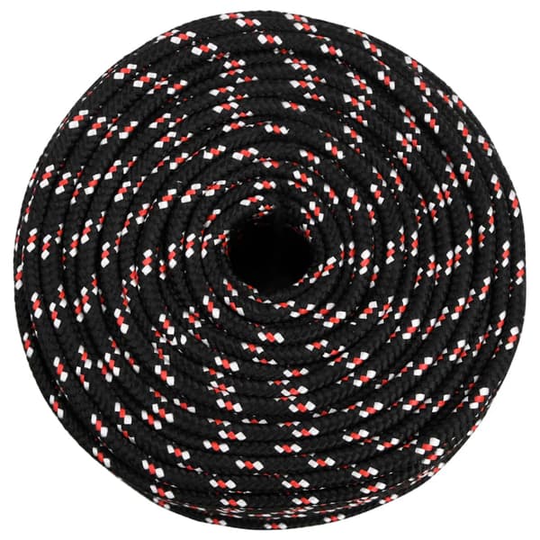 vidaXL sejltov, sort, 8 mm, 25 m, polypropylen