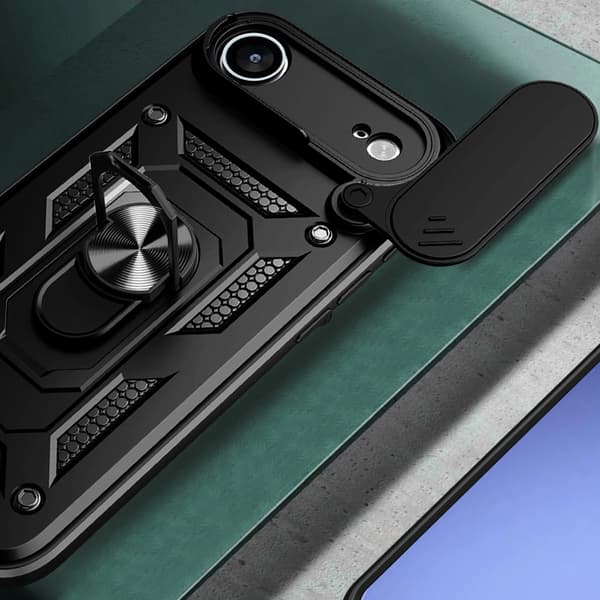 Hybrid Armor Camshield iPhone 17 Air Etui med Stander og Kameracover - Sort