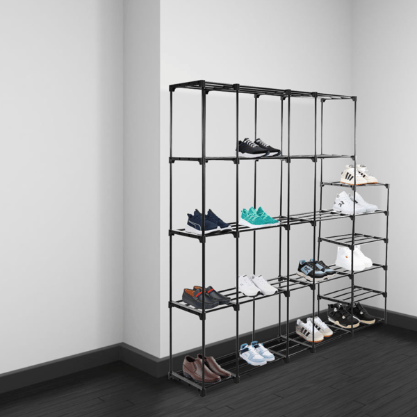 Modulær garderobe, foldbar, metalramme, hylde, tøjstativ, sko