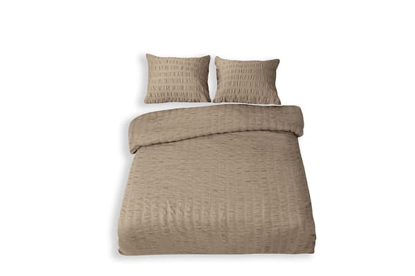 Satin bäddset 220x200 präglat enfärgat beige mörk premium bomull