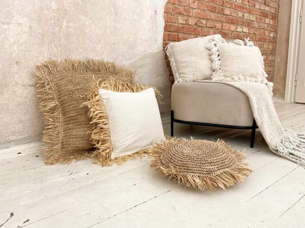Pudebetræk BOHO med raffia 50x50