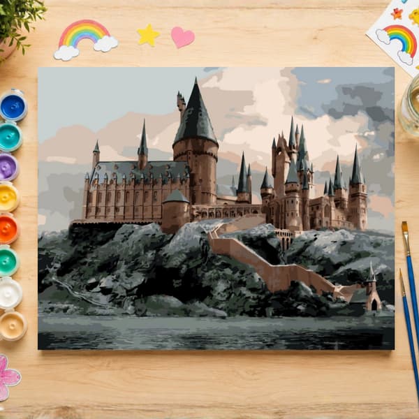 Måla efter nummer-bild med ram Vy över Hogwarts Harry Potter 70x50cm