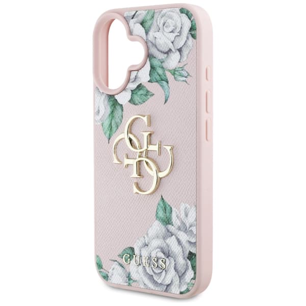 Guess Grained Roses Big 4G logo cover til iPhone 16 pink