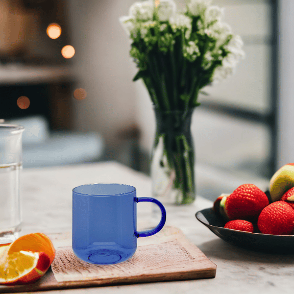 GLASMUGG FÖR KAFFE OCH TE 310 ml. 8,7 cm BLÅ