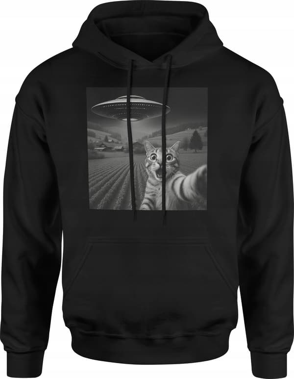SWEATSHIRT KAT UFO ALIEN KAT SELFIE SJOV HUMOR MEME SJOV HERRE M