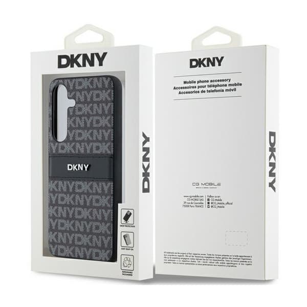 DKNY Læder Mono Stripe & Metal Logo - Samsung Galaxy S24+ Etui (Sort)