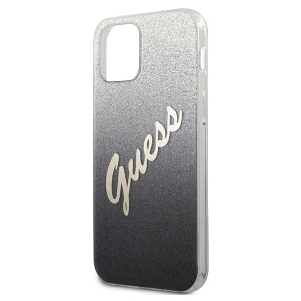 Guess GUHCP12MPCUGLSBK iPhone 12/12 Pro6,1 musta/musta kovakuori Glitter Gradient Script
