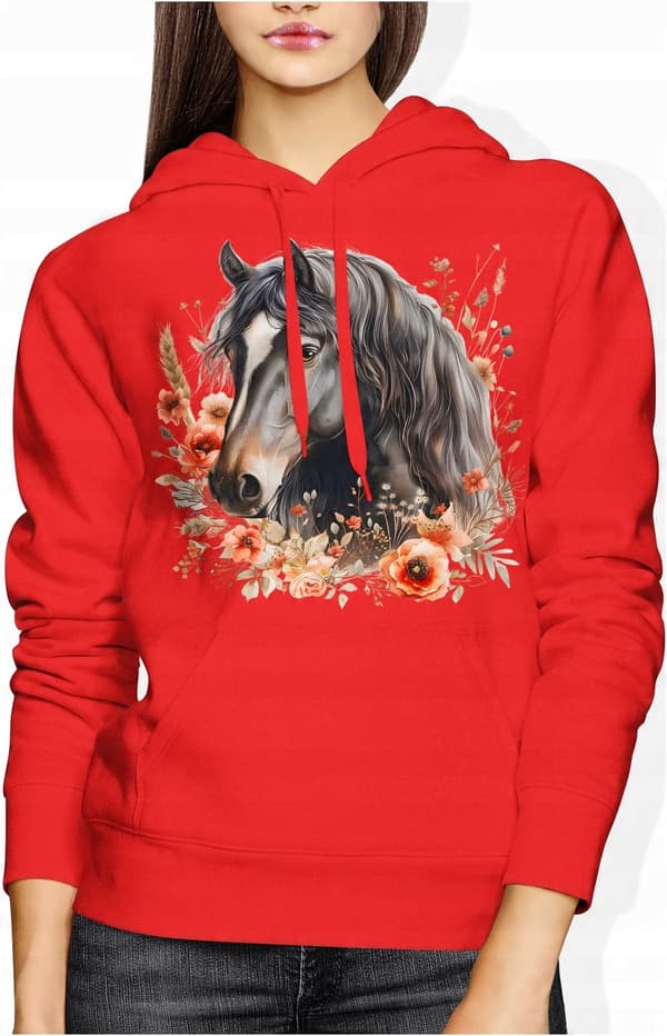 Damesweatshirt med hest og dyr, hesteprint, bomuld, sort, størrelse M