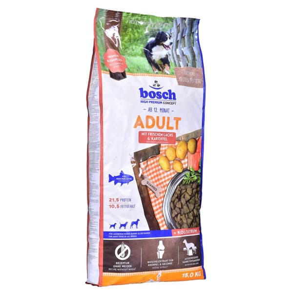 Bosch torrfoder för vuxna hundar, lax och potatis, 15 kg