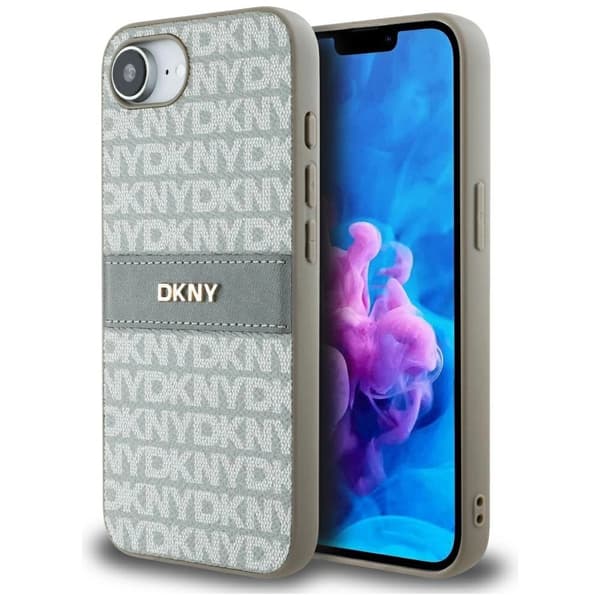 DKNY Repeat Texture Pattern ja Tonal Stripe iPhone 16e -suojakuori - Beige