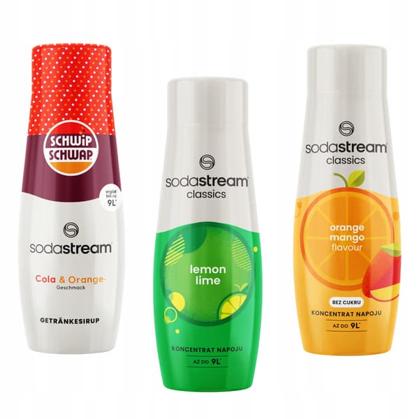 Sæt med 3 Sodastream Schwip Schwap koncentrater + LemonLime + Orange Mango