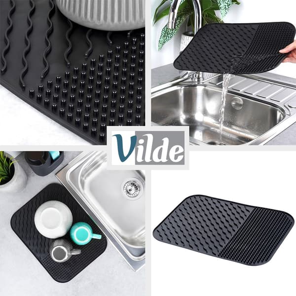 Silikone tørringsmatte til opvask sort 34x26,5 cm