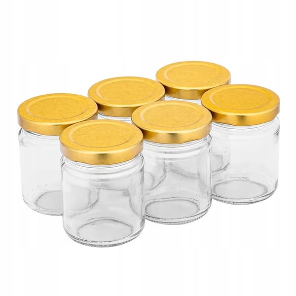 Glas til marmelade, gyldne låg til marmelade, sæt med 6, 135 ml