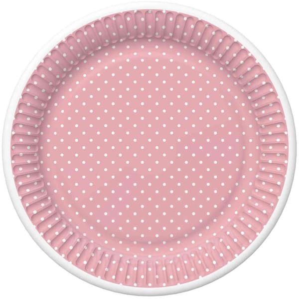 Rosa tallrikar med vita prickar 18 cm 8 st.